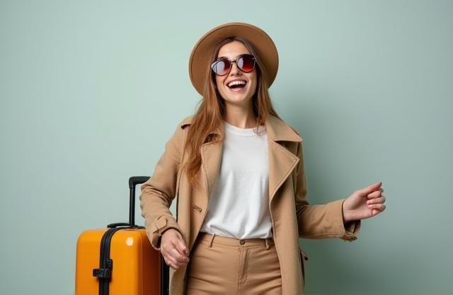 Happy traveler with luggage